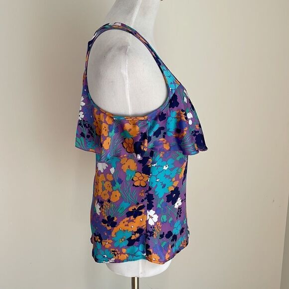 Racer back zip up front blouse with ruffle accent by Ali and Kris size small - Picture 4 of 9